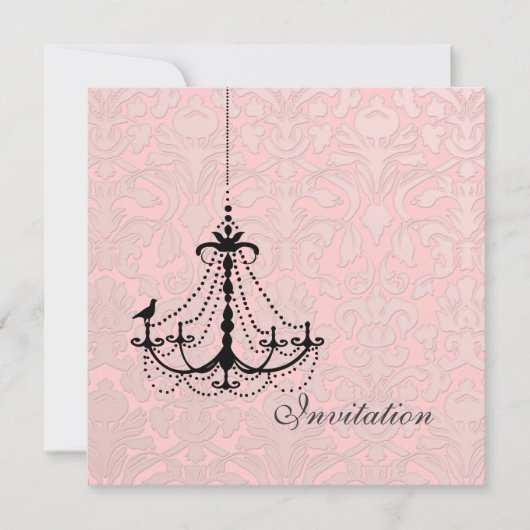 PixDezines ブラックシャンデリア + 鳥 招待状 (正面)