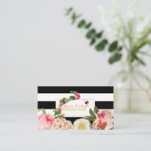 PixDezines ブラックストライプのプリムローズ、芍薬 名刺 (スタンド正面)