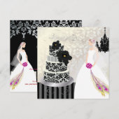 PixDezines ブラック+ホワイト ウェディングケーキ 招待状 (正面/裏面)