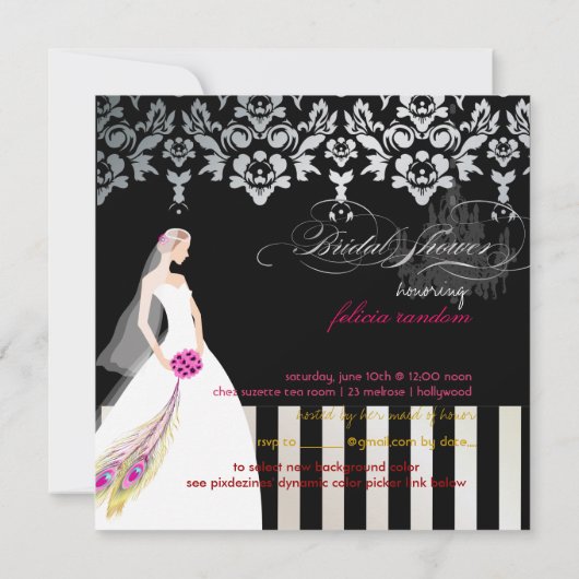 PixDezines ブラック+ホワイト ウェディングケーキ 招待状 (裏面)