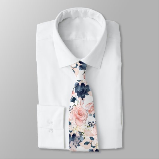 PixDezines ブルシュピンク アイスブルー 水彩 花 ネクタイ (タイ)