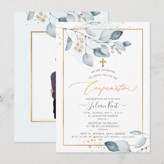 PixDezines ブルーガム ユーカリ 確認 招待状 (正面/裏面)