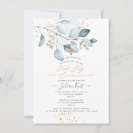 PixDezines ブルーガム ユーカリ 誕生記念日・洗礼式 招待状 (正面)