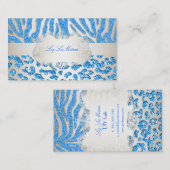 PixDezines ブルーゼブラ/ヒョウ/シャンパン 名刺 (正面/裏面)