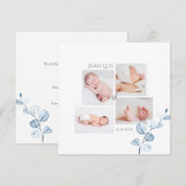 PixDezines ブルー ユーカリ 誕生発表 招待状 (正面/裏面)