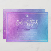 PixDezines プラチナ オンブレ ティール バー ミツバ 招待状 (正面/裏面)