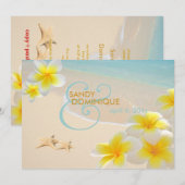 PixDezines プルメリアのレイ+ヒトデ+ビーチ 招待状 (正面/裏面)