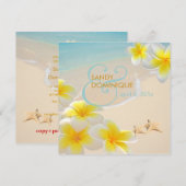 PixDezines プルメリアのレイ / ビーチ / ヒトデ 熱帯 招待状 (正面/裏面)