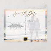 PixDezines プルメリア+ビーチ Save the Date ポストカード (裏面)