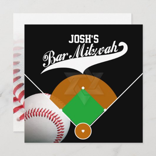 PixDezines ✡ベースボールダイヤモンド/バー（ユダヤ教の）バル・ミツバー 招待状 (正面/裏面)