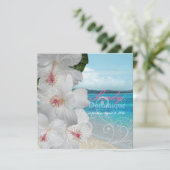 PixDezines ホワイトハイビスカス/ビーチ/トロピカルウェディング 招待状 (スタンド正面)