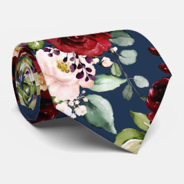 PixDezines ボーホー ブラッシュ バーガンディ ウォーターカラー フラワーズ ネクタイ