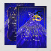 PixDezines マスカレード/ブルー/DIYカラー！ 招待状 (正面/裏面)