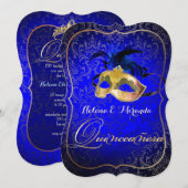 PixDezines マスカレード/ブルー/DIYカラー！ 招待状 (正面/裏面)