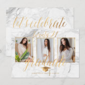 PixDezines マーブル模様の偽のゴールド卒業招待状 招待状 (正面/裏面)