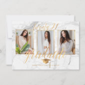 PixDezines マーブル模様の偽のゴールド卒業招待状 招待状 (正面)