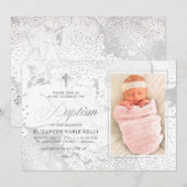 PixDezines マーブル+コンフェッティ/洗礼 招待状 (正面/裏面)