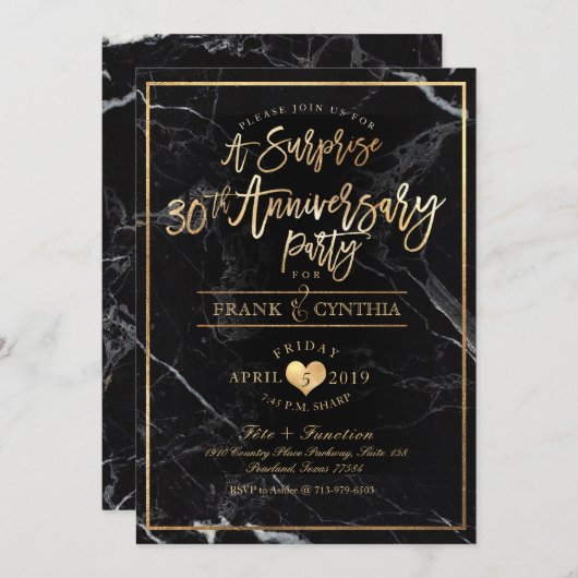 PixDezines マーブル/フェイクゴールド/アニバーサリーパーティー 招待状 (正面/裏面)