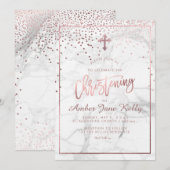 PixDezines マーブル+フェイク ローズゴールド ドット/キリスト洗礼式 招待状 (正面/裏面)