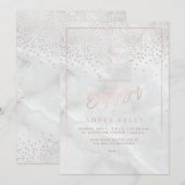 PixDezines マーブル+ブッシュピンクのコンフェッティ/洗礼 招待状 (正面/裏面)