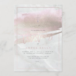 PixDezines マーブル+ブッシュピンク プラチナ/洗礼 招待状