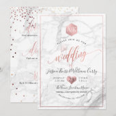 PixDezines マーブル+モノグラム+偽のローズゴールド ハニカム 招待状 (正面/裏面)