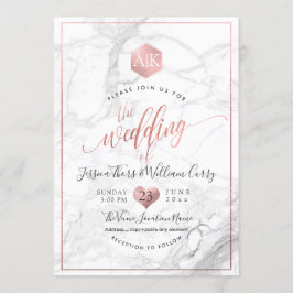 PixDezines マーブル+モノグラム+偽のローズゴールド ハニカム 招待状