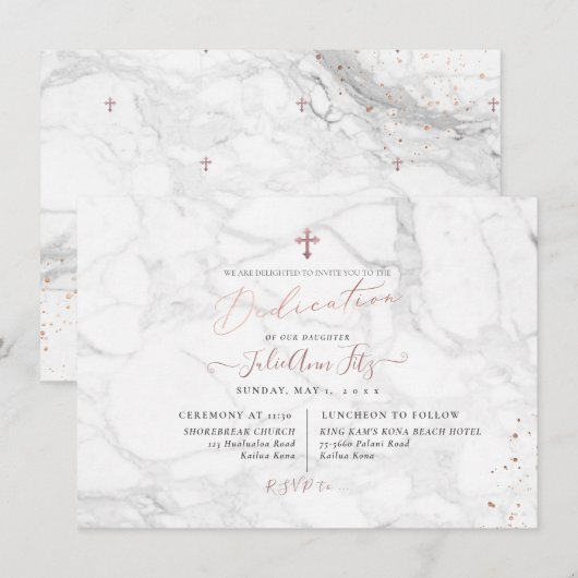 PixDezines マーブル ローズゴールド 奉献 招待状 (正面/裏面)