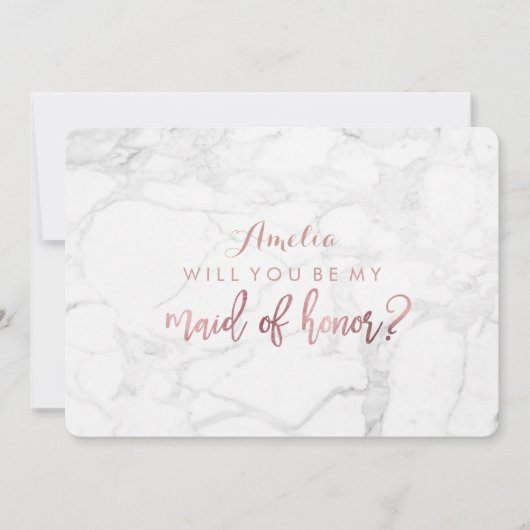 PixDezines マーブル / 偽のローズゴールド あなたは私のメイドになる？ 招待状 (正面)
