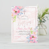 PixDezines マーブル+水彩花/洗礼 招待状 (スタンド正面)