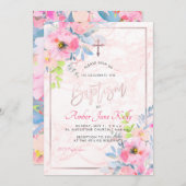 PixDezines マーブル+水彩花/洗礼 招待状 (正面/裏面)
