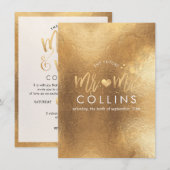 PixDezines ミスター＆ミセス フェイク ゴールド ハート 招待状 (正面/裏面)