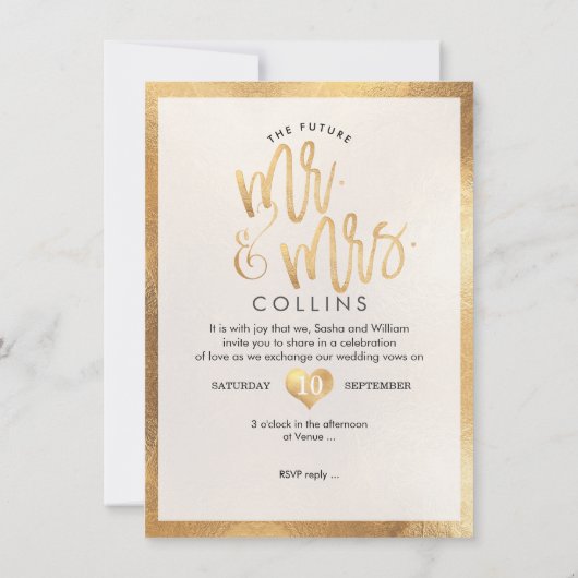 PixDezines ミスター＆ミセス フェイク ゴールド ハート 招待状 (裏面)
