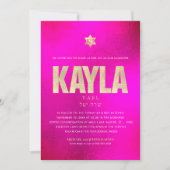 PixDezines ミニマル ゴールド ホット フラッシー ピンク ミツヴァー 招待状 (正面)