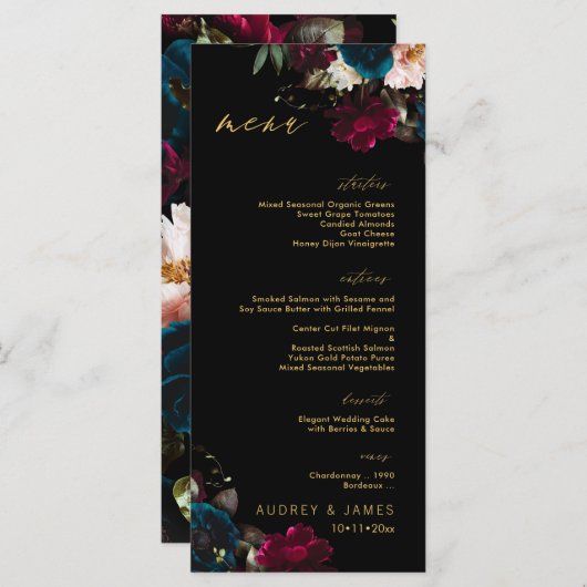 PixDezines ムーディー ボタニカル ティール アネモネ ワインレッド メニュー (正面/裏面)