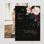 PixDezines ムーディー ボタニカル フラワーズ ティール バーガンディ 招待状 (正面/裏面)