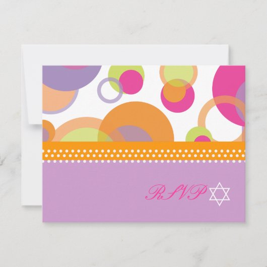 PixDezines モダン Bubbles RSVPからこうもりMitvah 出欠カード (正面)
