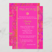 PixDezines モダン stars/バルミツワー/hot pink 招待状 (正面/裏面)