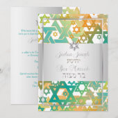 PixDezines モダン stars/バー(ユダヤ教の)バル・ミツバー/ティール(緑がかった色) 招待状 (正面/裏面)