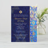 PixDezines モッズスター バー ミツバ 濃い青 金色 イン 招待状 (スタンド正面)