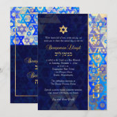 PixDezines モッズスター バー ミツバ 濃い青 金色 イン 招待状 (正面/裏面)