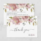 PixDezines モノグラム H2 ダスティ ローズ フラワーズ サンキューカード (正面/裏面)