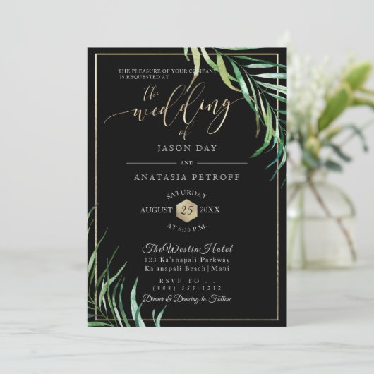 PixDezines ヤシの葉+ハニカム 招待状 (スタンド正面)