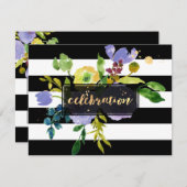 PixDezines(ユダヤ教の)バル・ミツバーお祝い/紫/フローラ 招待状 (正面/裏面)