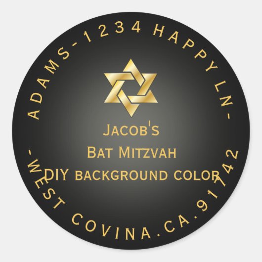 PixDezines(ユダヤ教の)バル・ミツバー差出人住所/DIYカラー ラウンドシール (正面)
