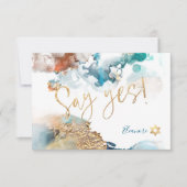 PixDezines(ユダヤ教の)バル・ミツバー✡ H2銀河系抽象芸術ティール(緑がかった色)錆 出欠カード (正面)