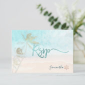 PixDezines(ユダヤ教の)バル・ミツバーRSVPブリージービーチパームツリーズ 出欠カード (スタンド正面)