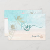 PixDezines(ユダヤ教の)バル・ミツバーRSVPブリージービーチパームツリーズ 出欠カード (正面/裏面)