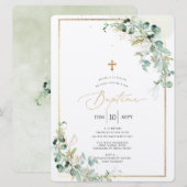 PixDezines ユーカリのラスティック水彩 洗礼 招待状 (正面/裏面)