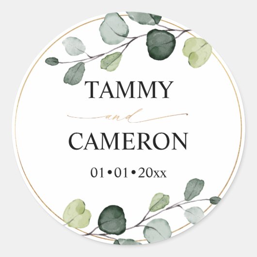 PixDezines ラスティック水彩グリーン ユーカリ ラウンドシール (正面)